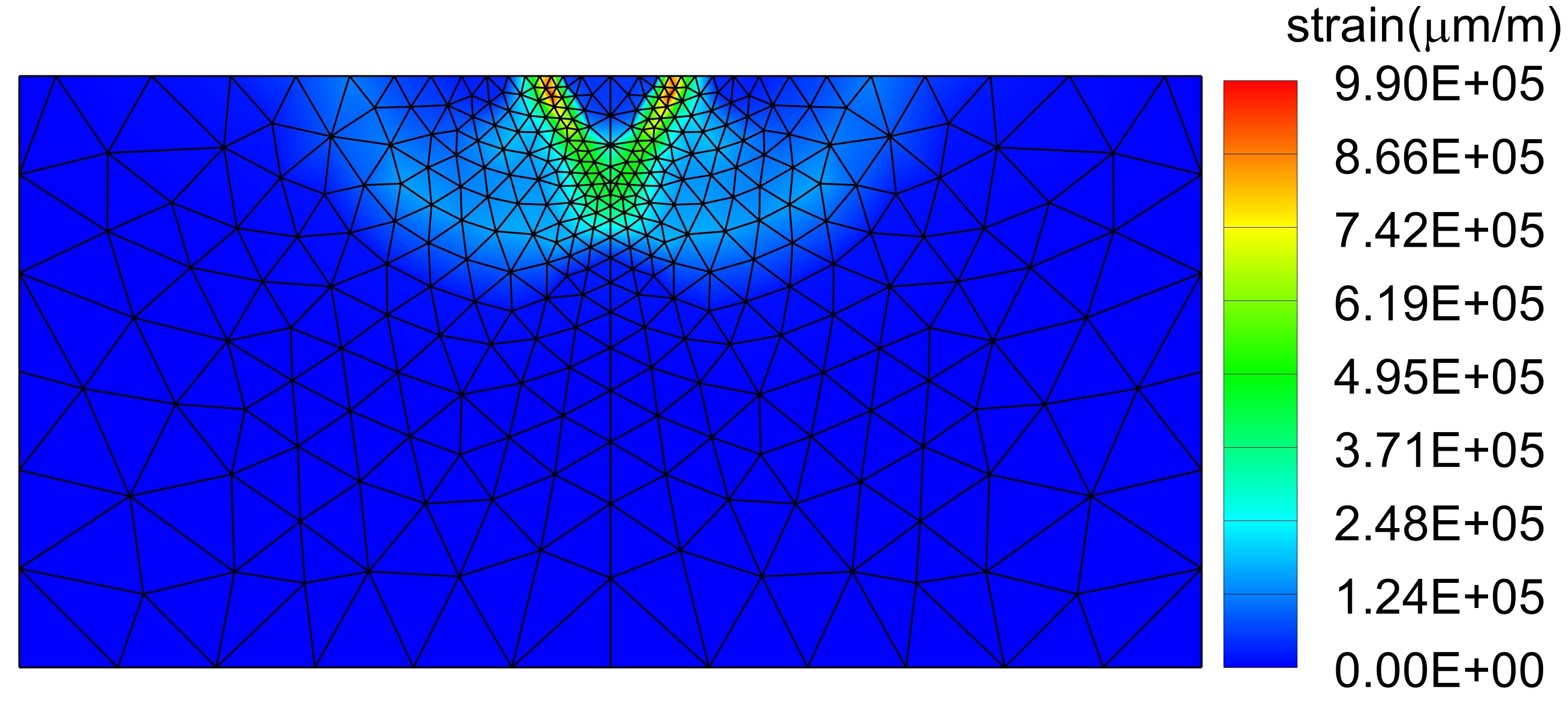 Initial strain contour over the finite element mesh